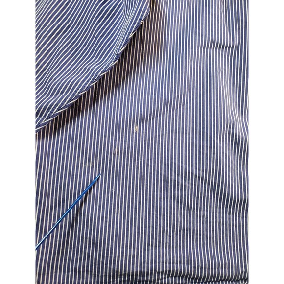 Michael Kors Shirt Mens Size 18 Blue Striped 100% Cotton Long Sleeve Button Down - Picture 9 of 9